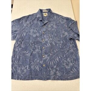 Paradise Collection Men’s XL Blue 100% Silk Hawaiian Hibiscus Floral Button Up